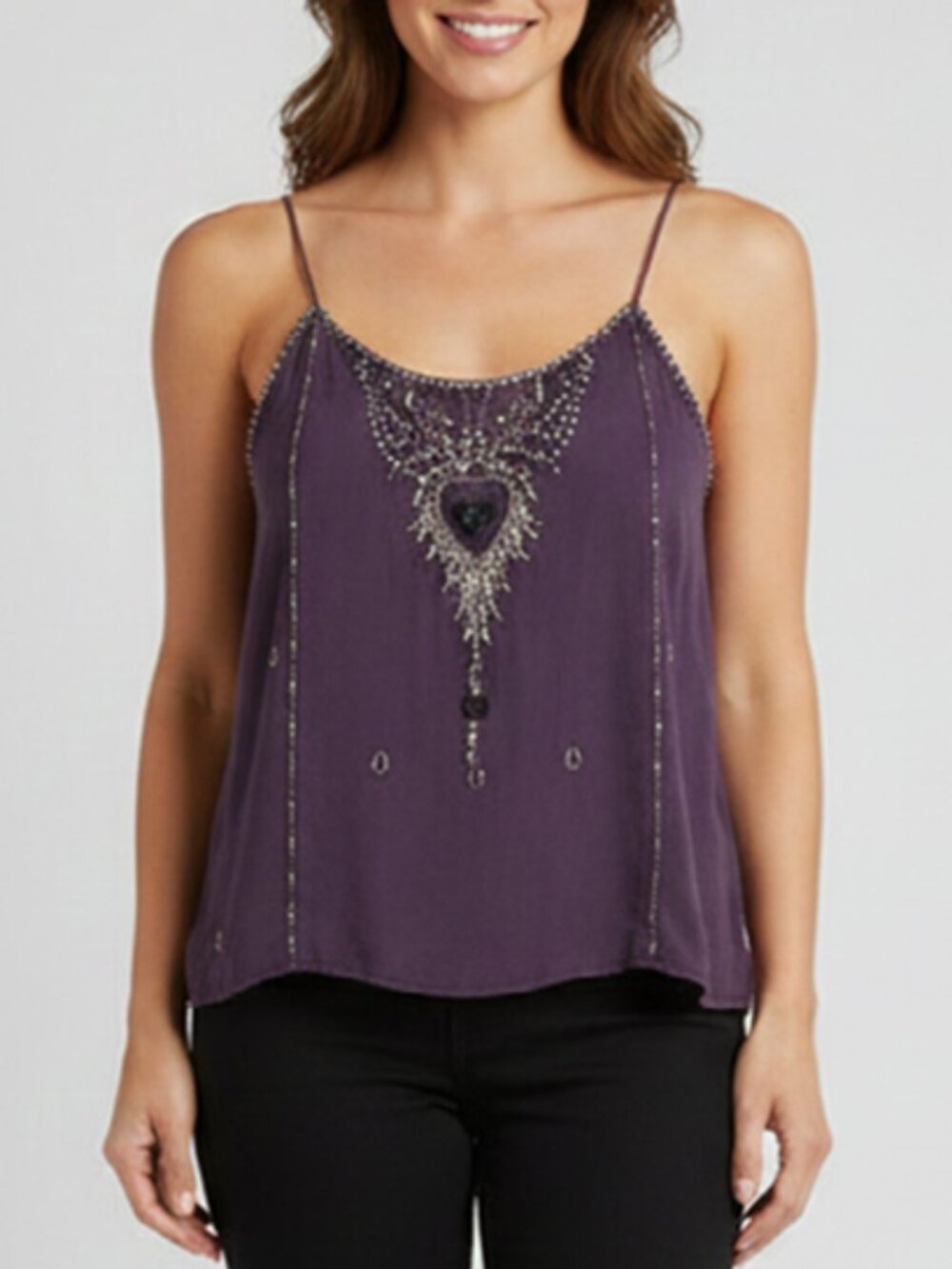 Matthew Williamson Beaded Purple Sleeveless Tank Top Size 8 Small